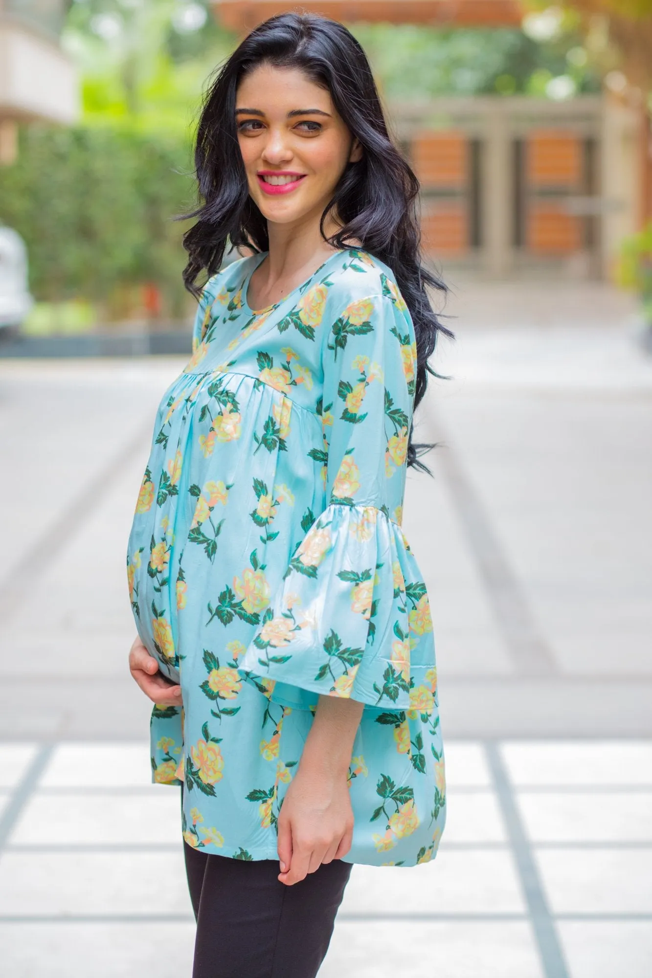 Mint Yellow Bloom Maternity Top