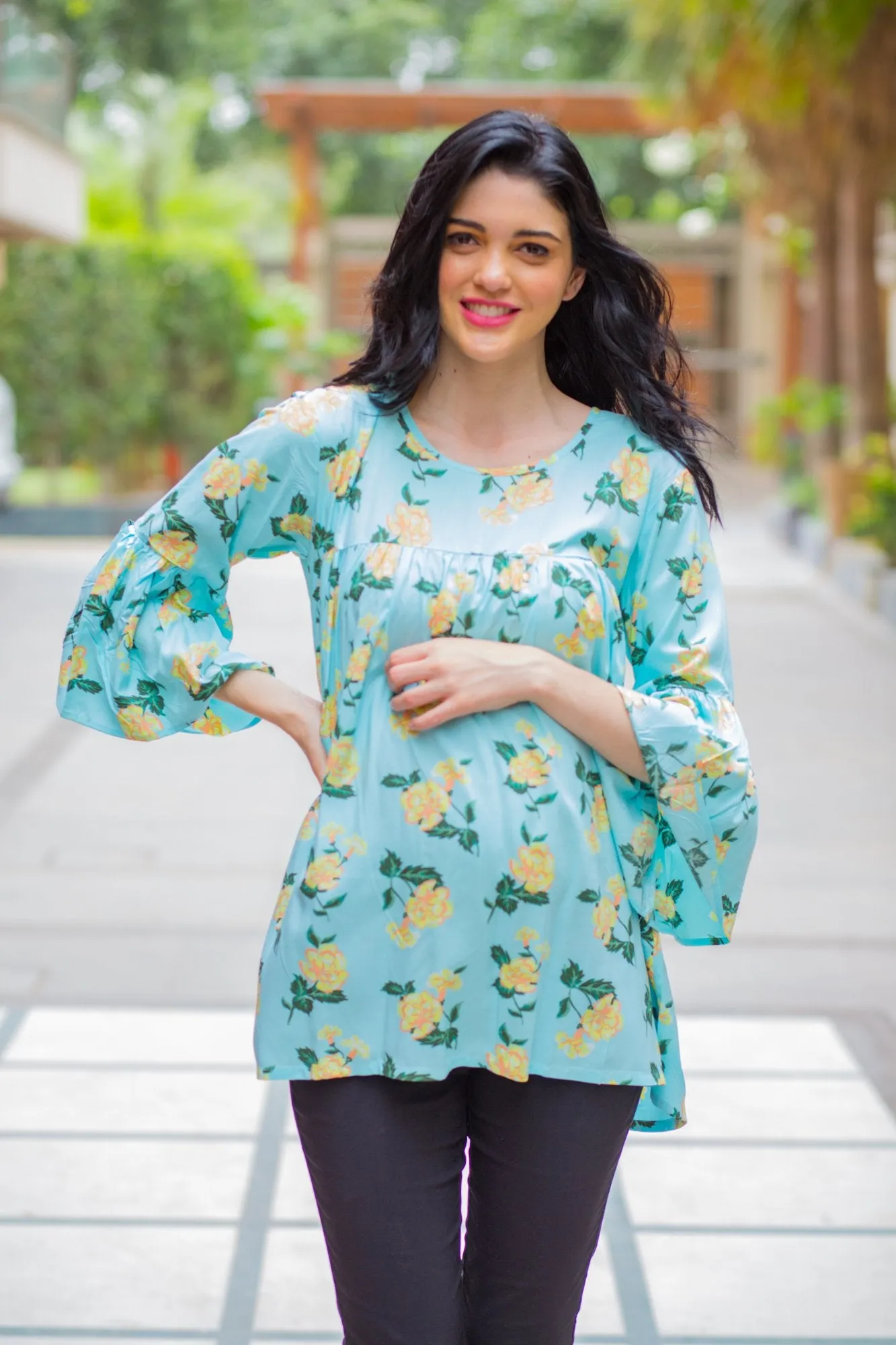 Mint Yellow Bloom Maternity Top