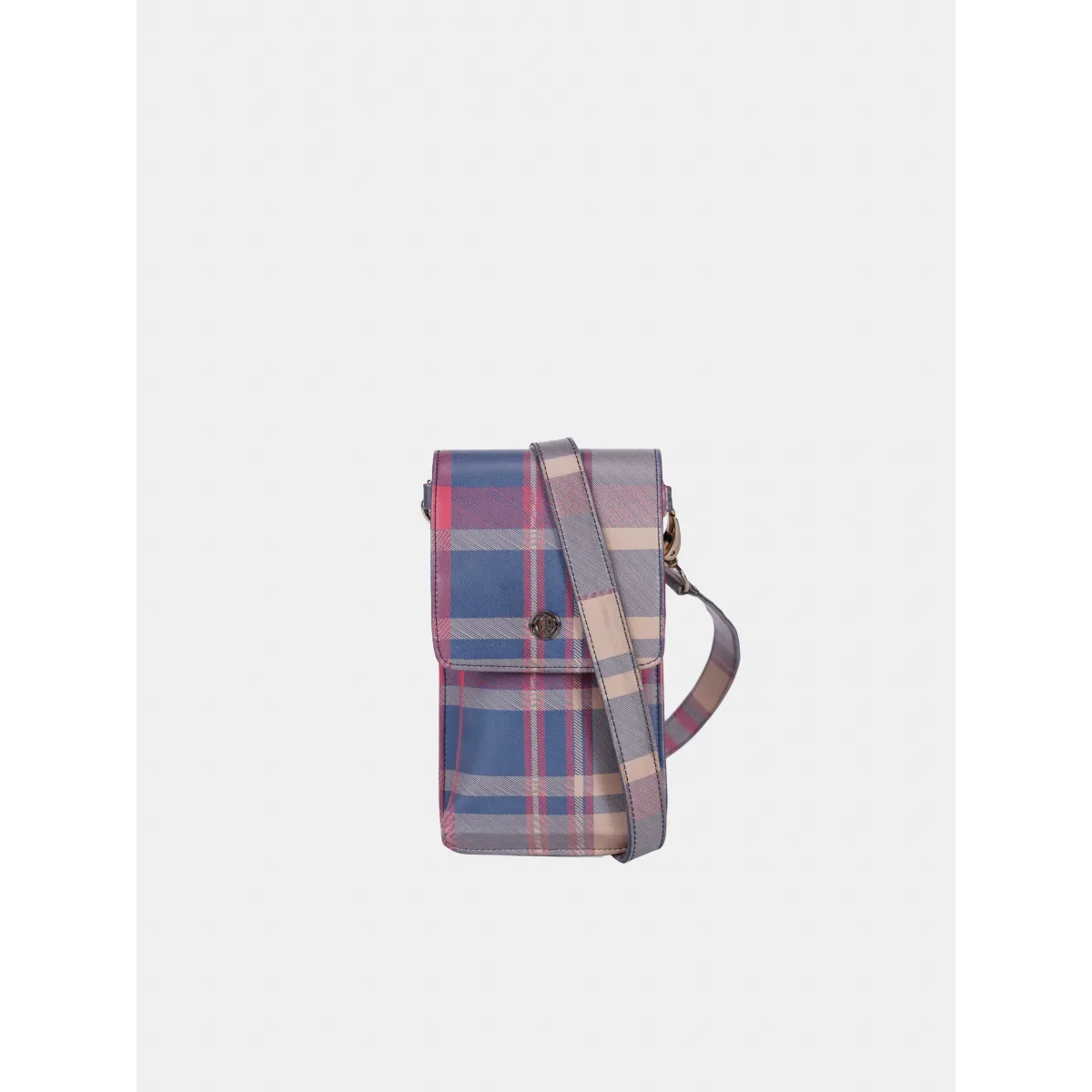 Mobile phone shoulder strap bag in plaid