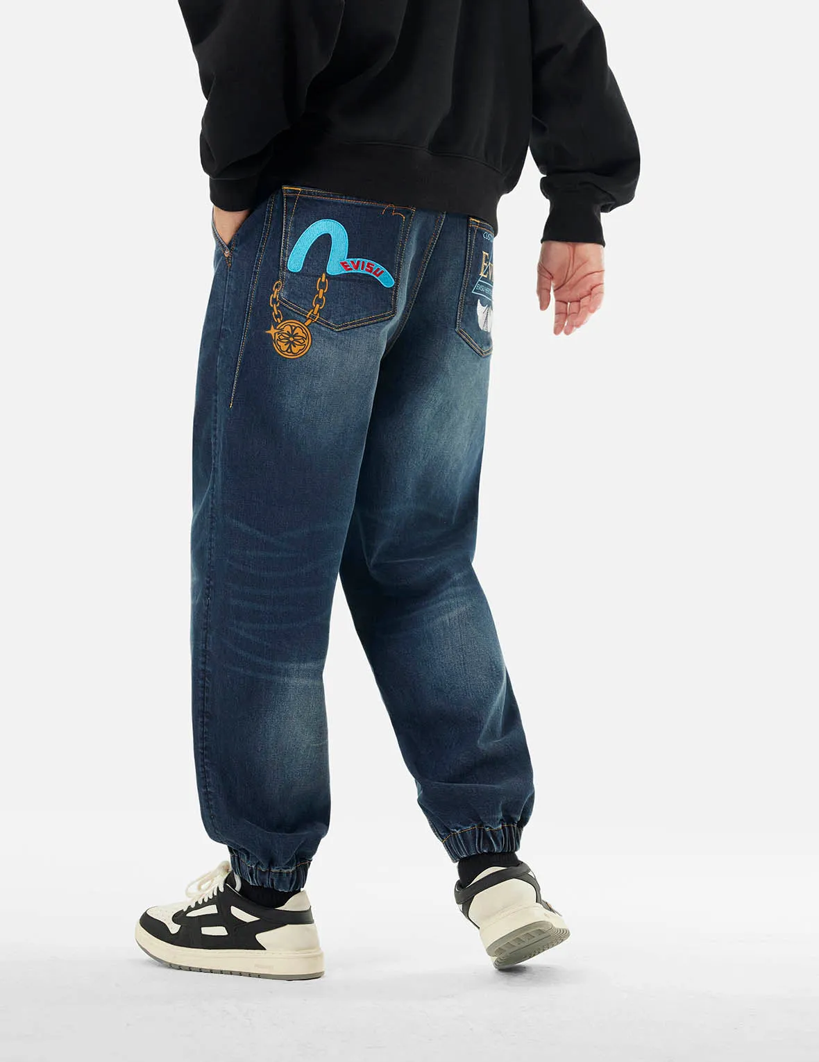 Multi-designed Pattern Baggy Denim Joggers