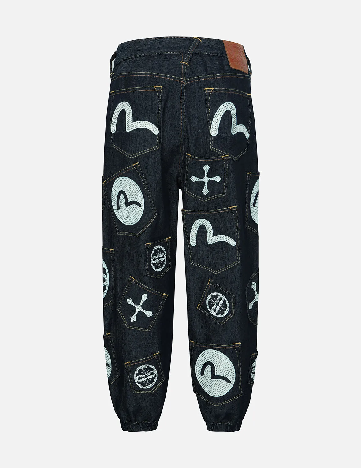 Multi Pocket with Rhinestone Loose Fit Denim Joggers