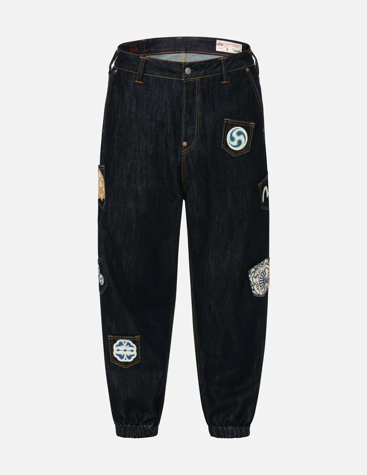 Multi Pocket with Seagull Embroidery Relax Fit Denim Joggers