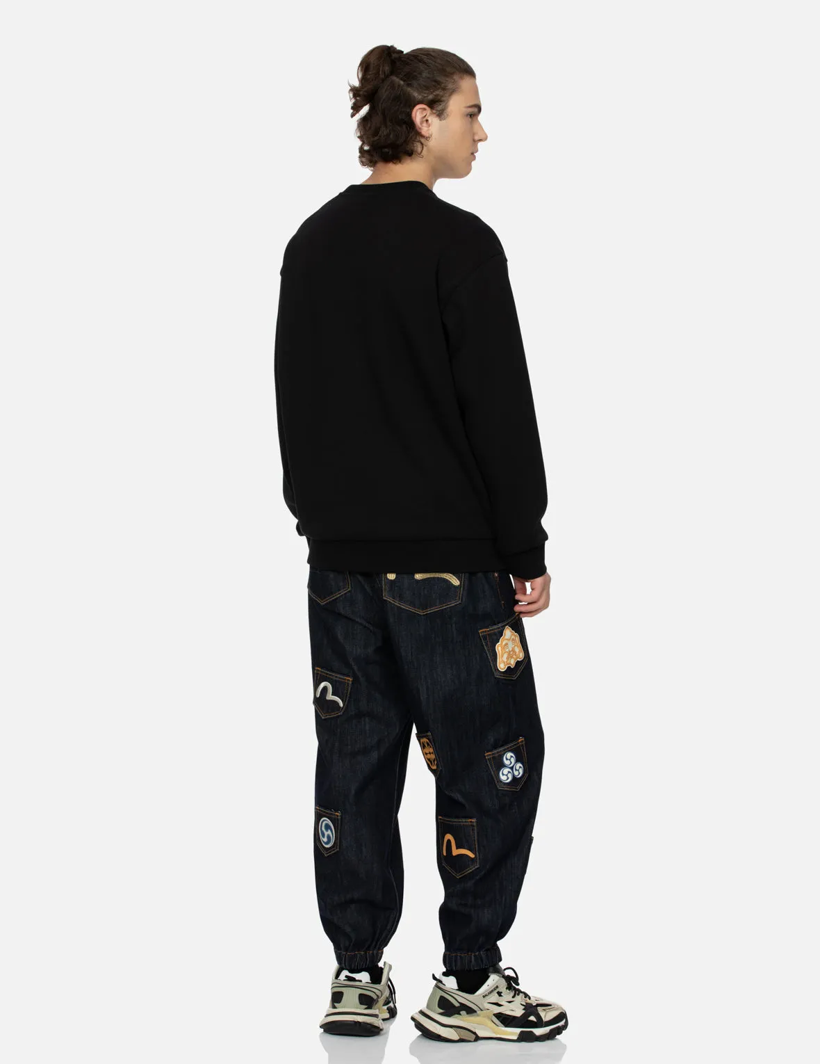 Multi Pocket with Seagull Embroidery Relax Fit Denim Joggers