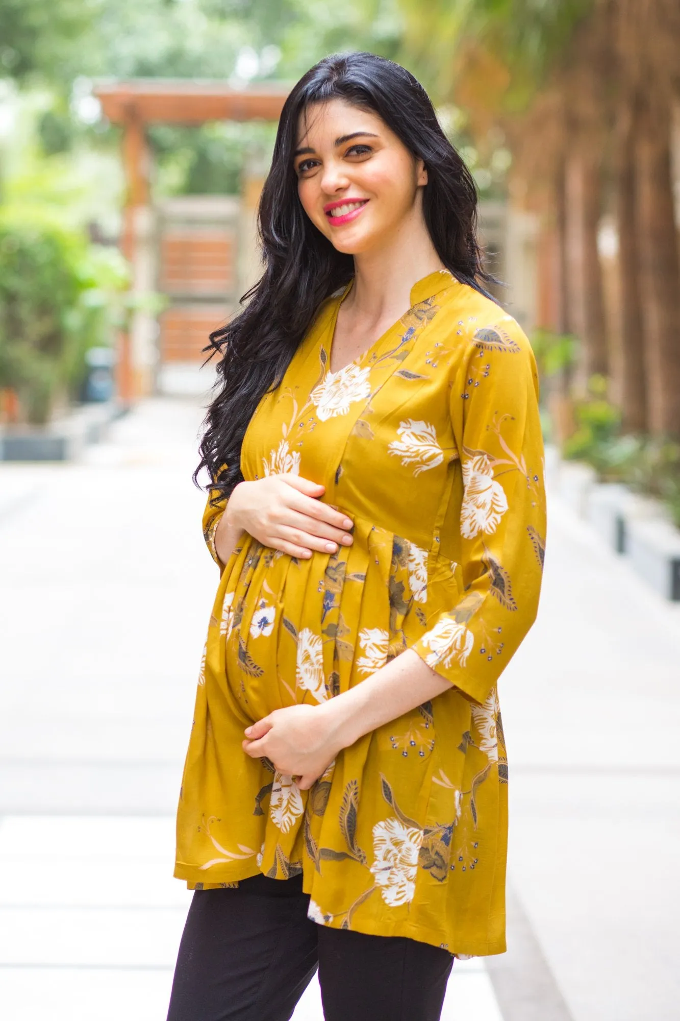 Mustard Yellow Leafy Maternity & Nursing Top