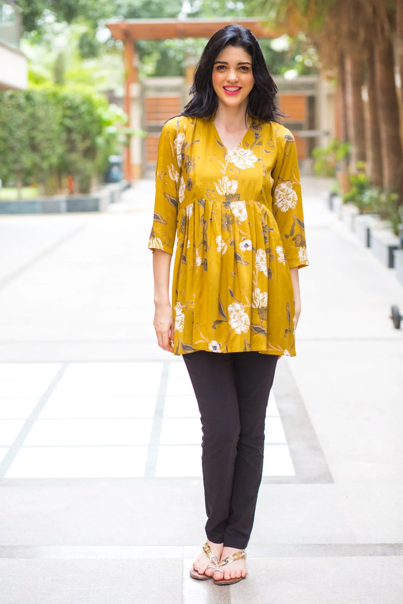 Mustard Yellow Leafy Maternity & Nursing Top