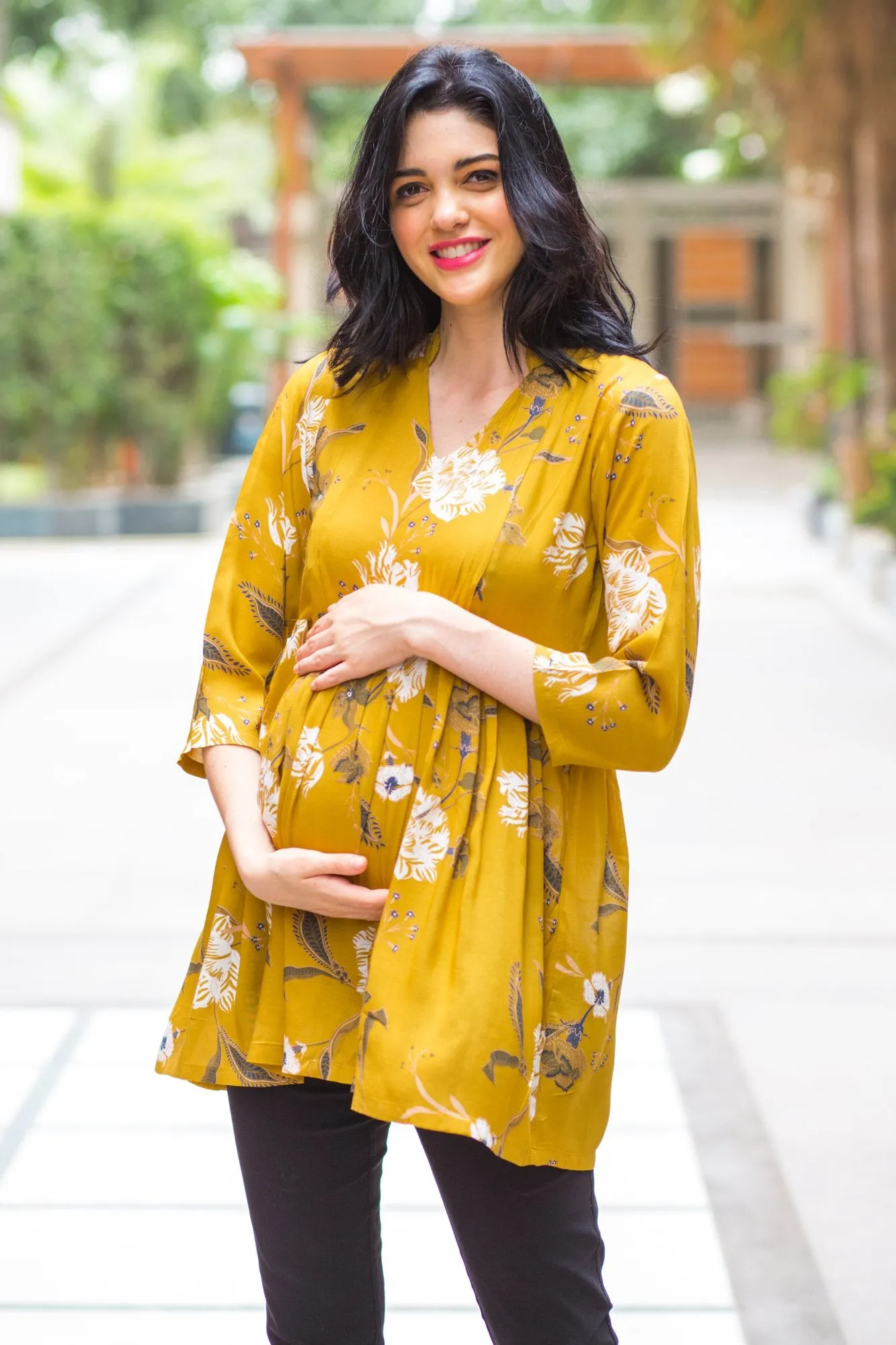 Mustard Yellow Leafy Maternity & Nursing Top