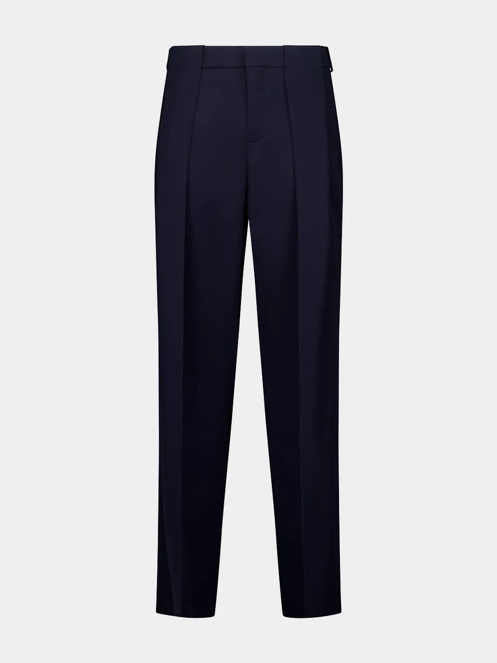 Navy Blue Pleated Grain de Poudre Trousers