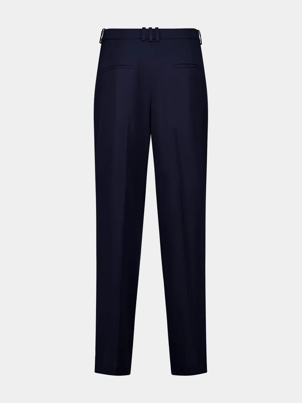 Navy Blue Pleated Grain de Poudre Trousers