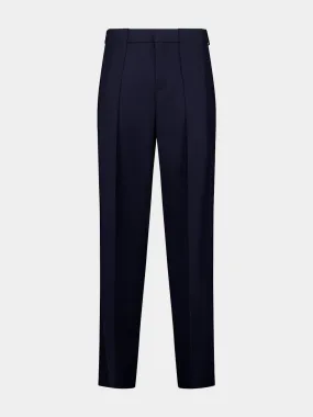 Navy Blue Pleated Grain de Poudre Trousers