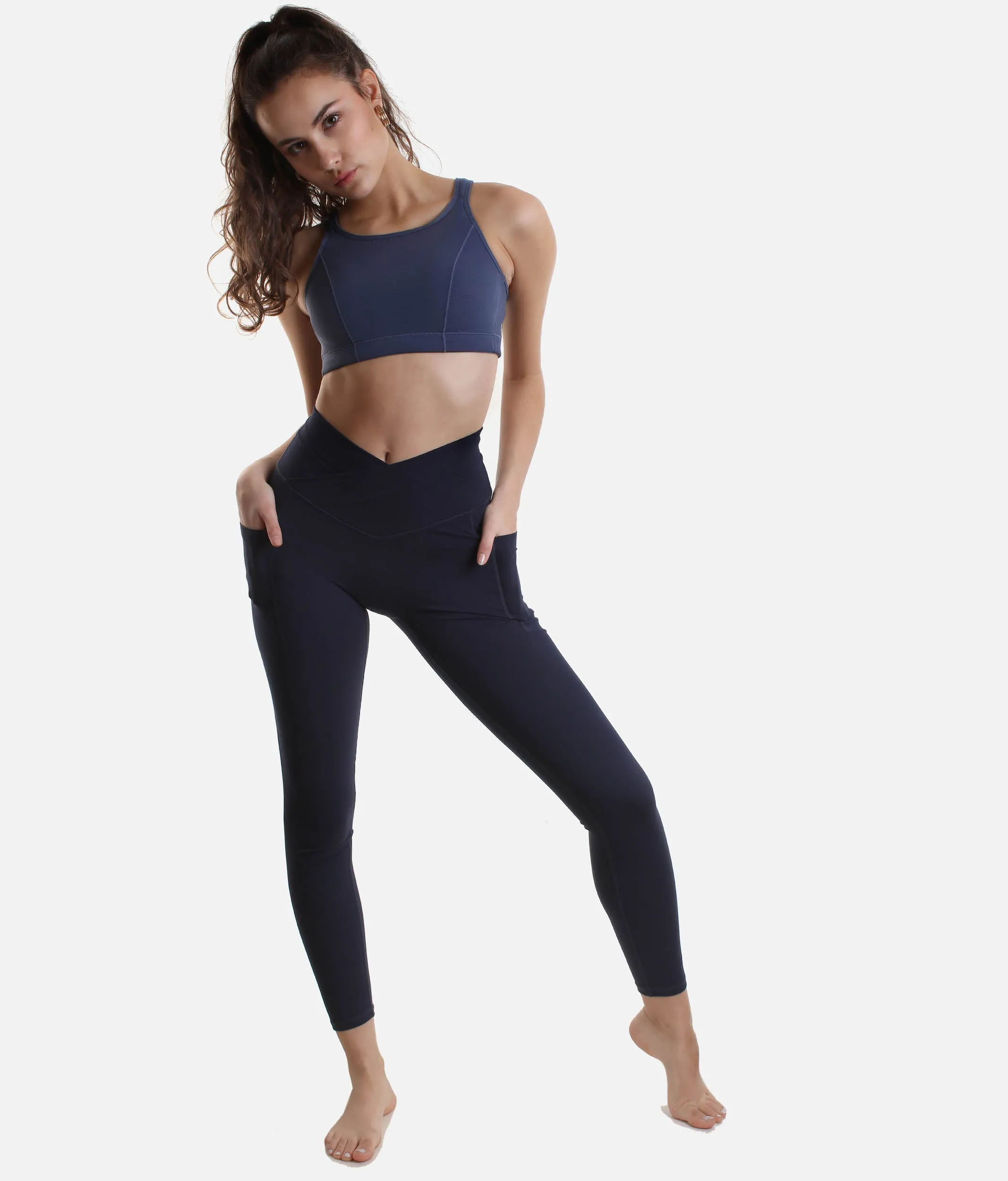 Navy Curve-Enhancing Leggings with V-Cut Waistband