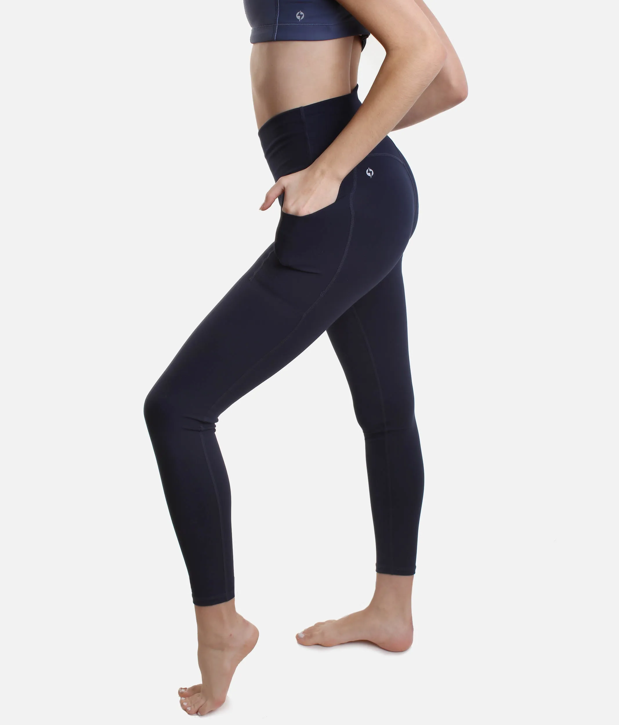 Navy Curve-Enhancing Leggings with V-Cut Waistband