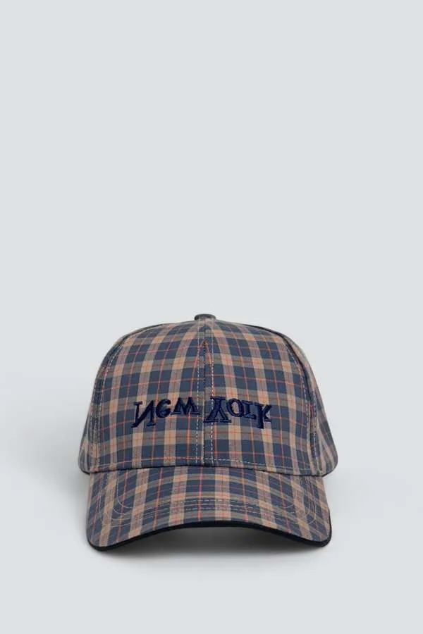 New York Embroidered Hat - Plaid/Navy