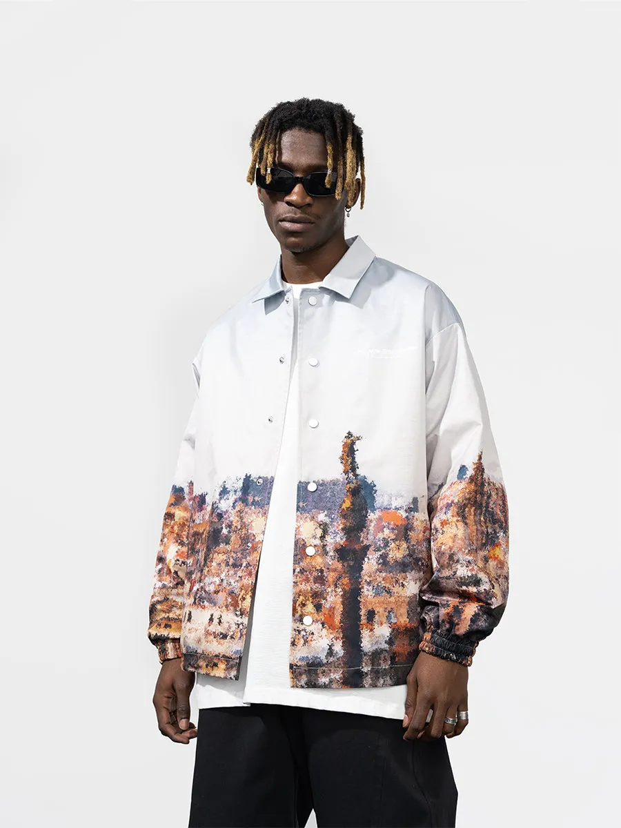 Oil Painting City Sunset Coach Jacket