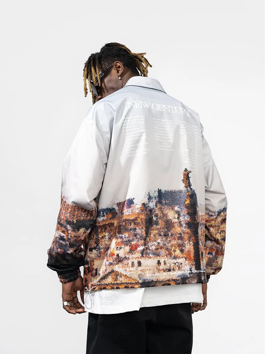 Oil Painting City Sunset Coach Jacket