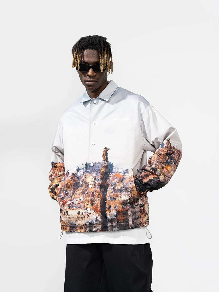 Oil Painting City Sunset Coach Jacket