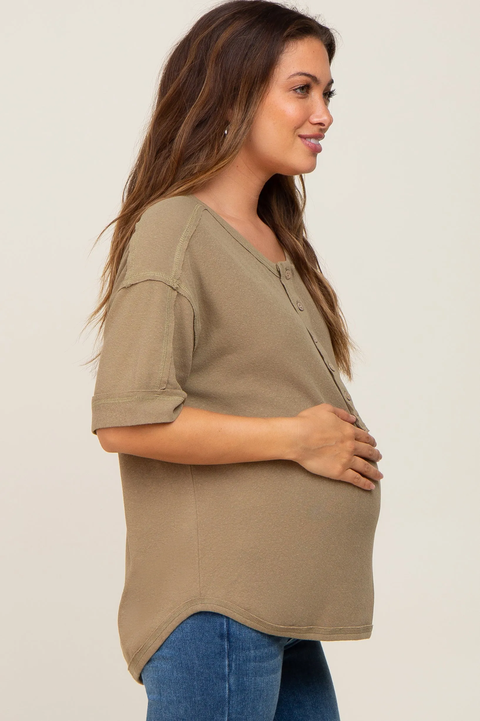 Olive Oversized Maternity Henley Top