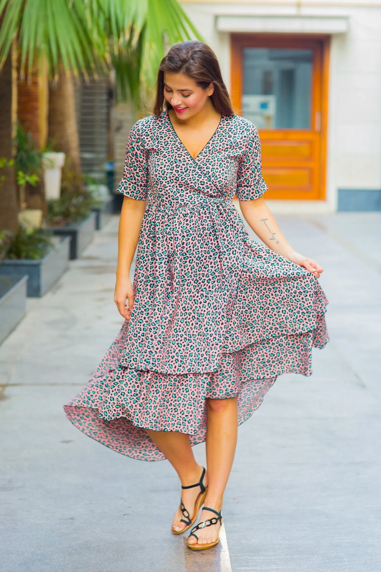 Peachy Pattern Maternity & Nursing Flair Dress