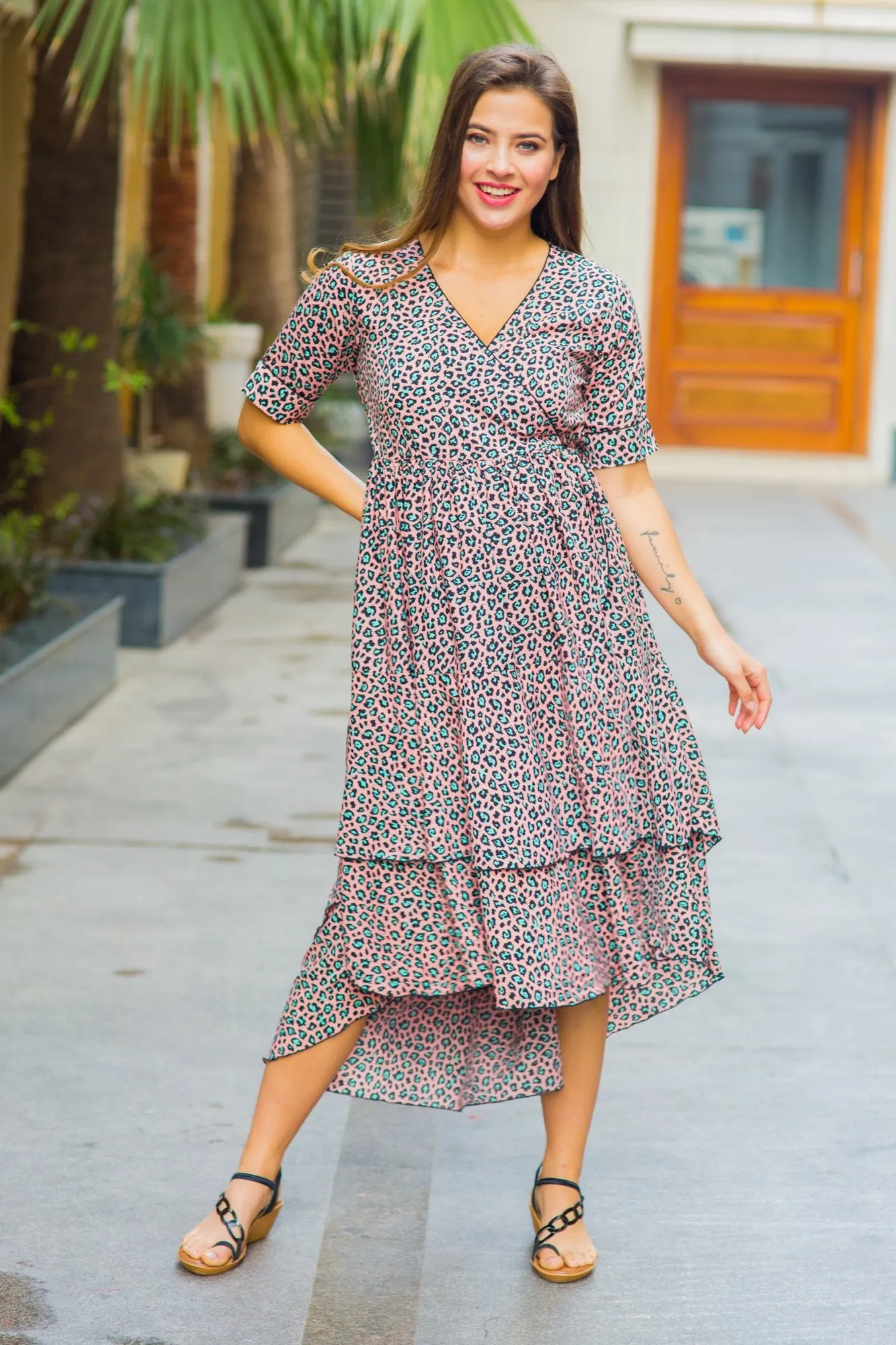 Peachy Pattern Maternity & Nursing Flair Dress