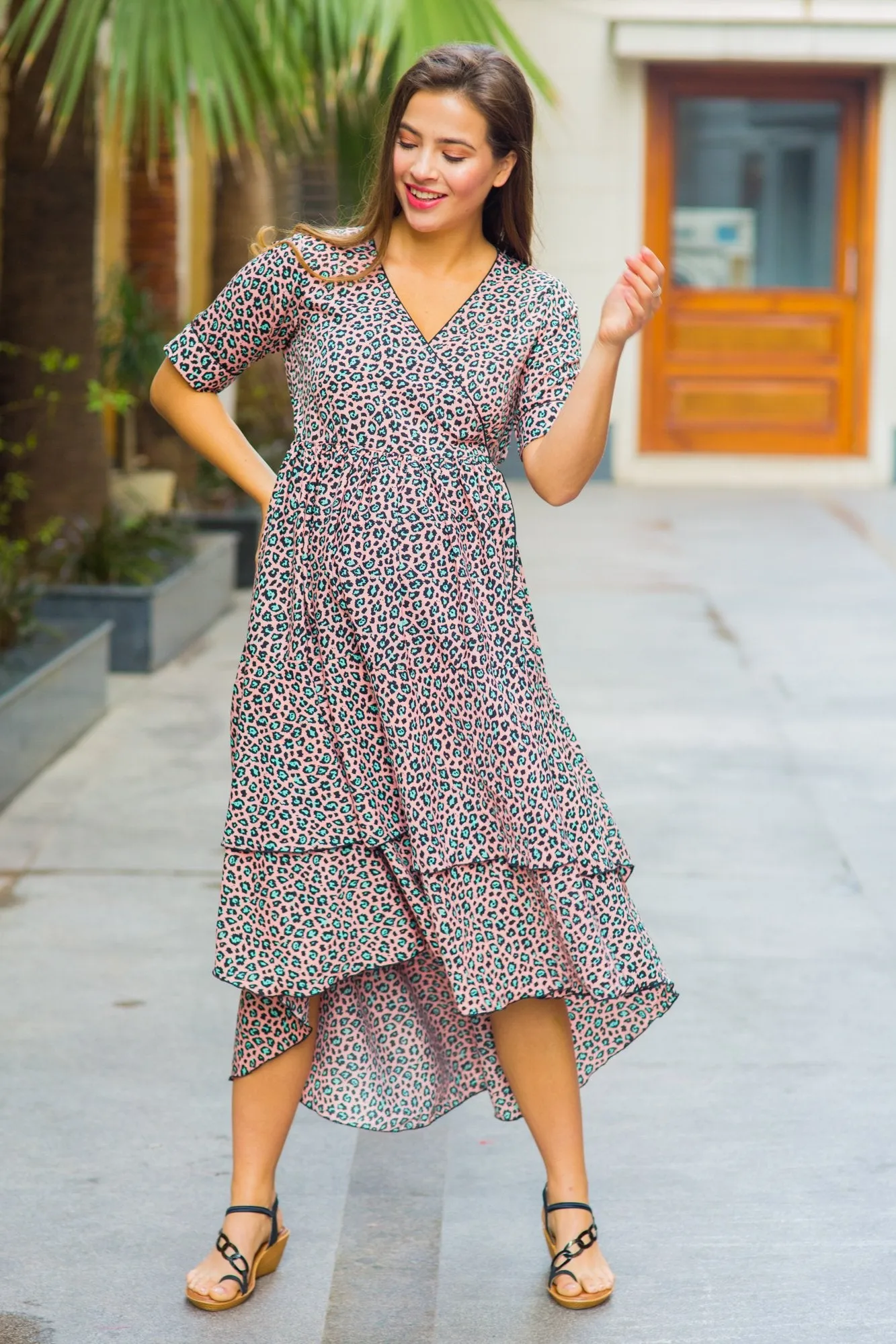 Peachy Pattern Maternity & Nursing Flair Dress