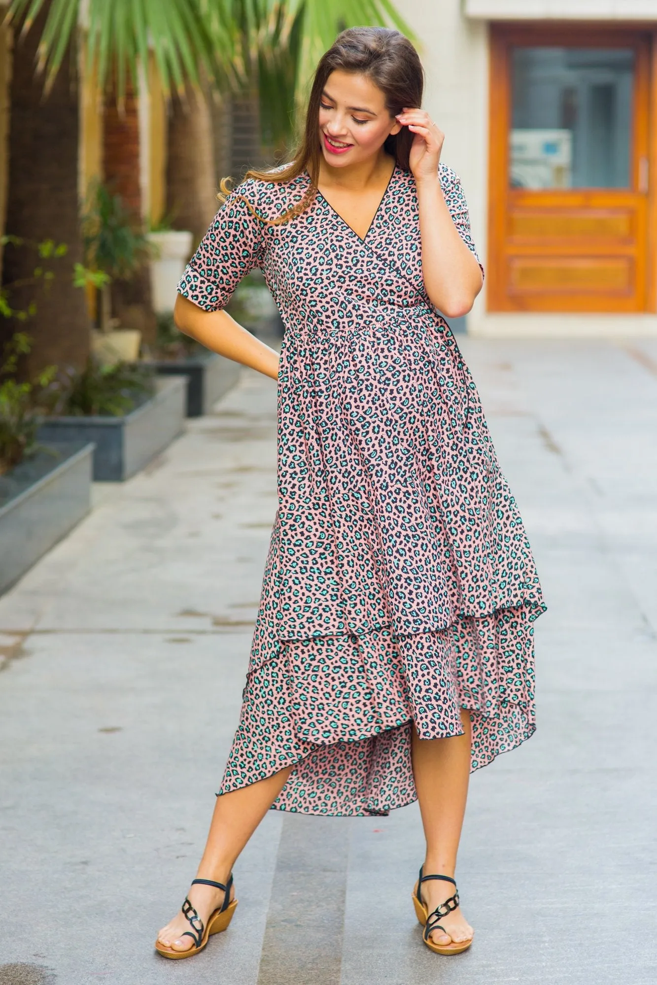 Peachy Pattern Maternity & Nursing Flair Dress