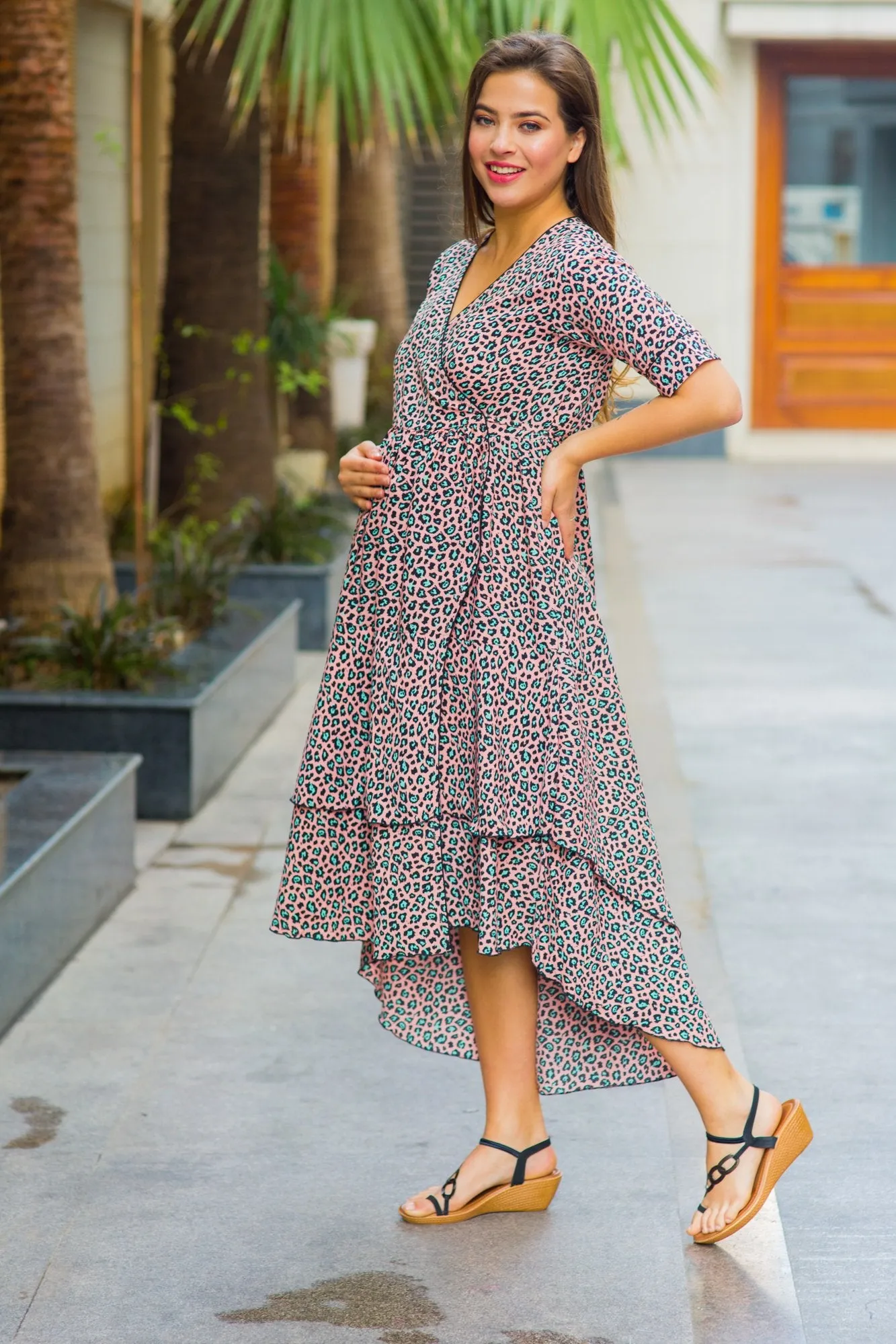 Peachy Pattern Maternity & Nursing Flair Dress