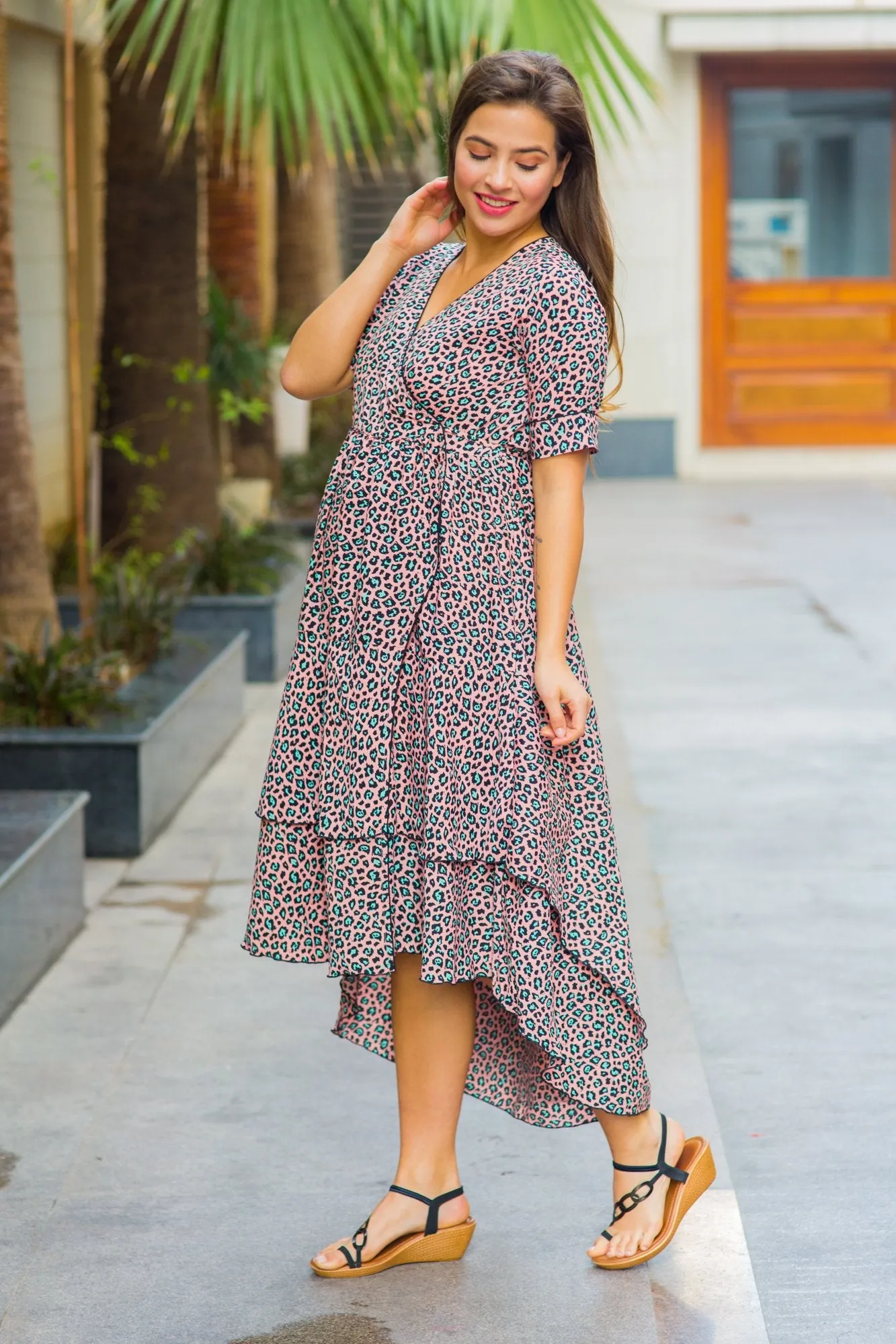 Peachy Pattern Maternity & Nursing Flair Dress