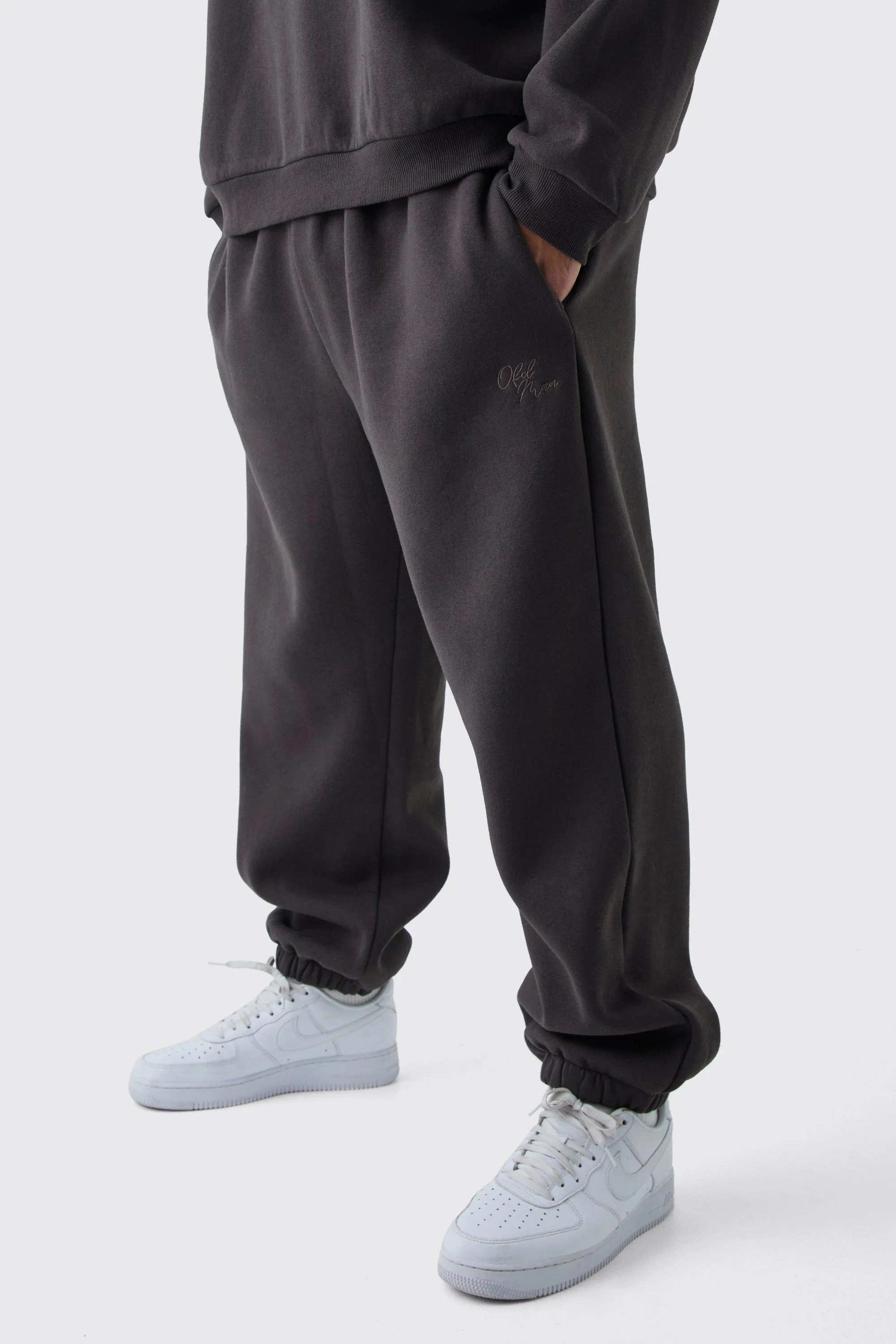 Plus Brushed Back Oversized Embroidered Joggers