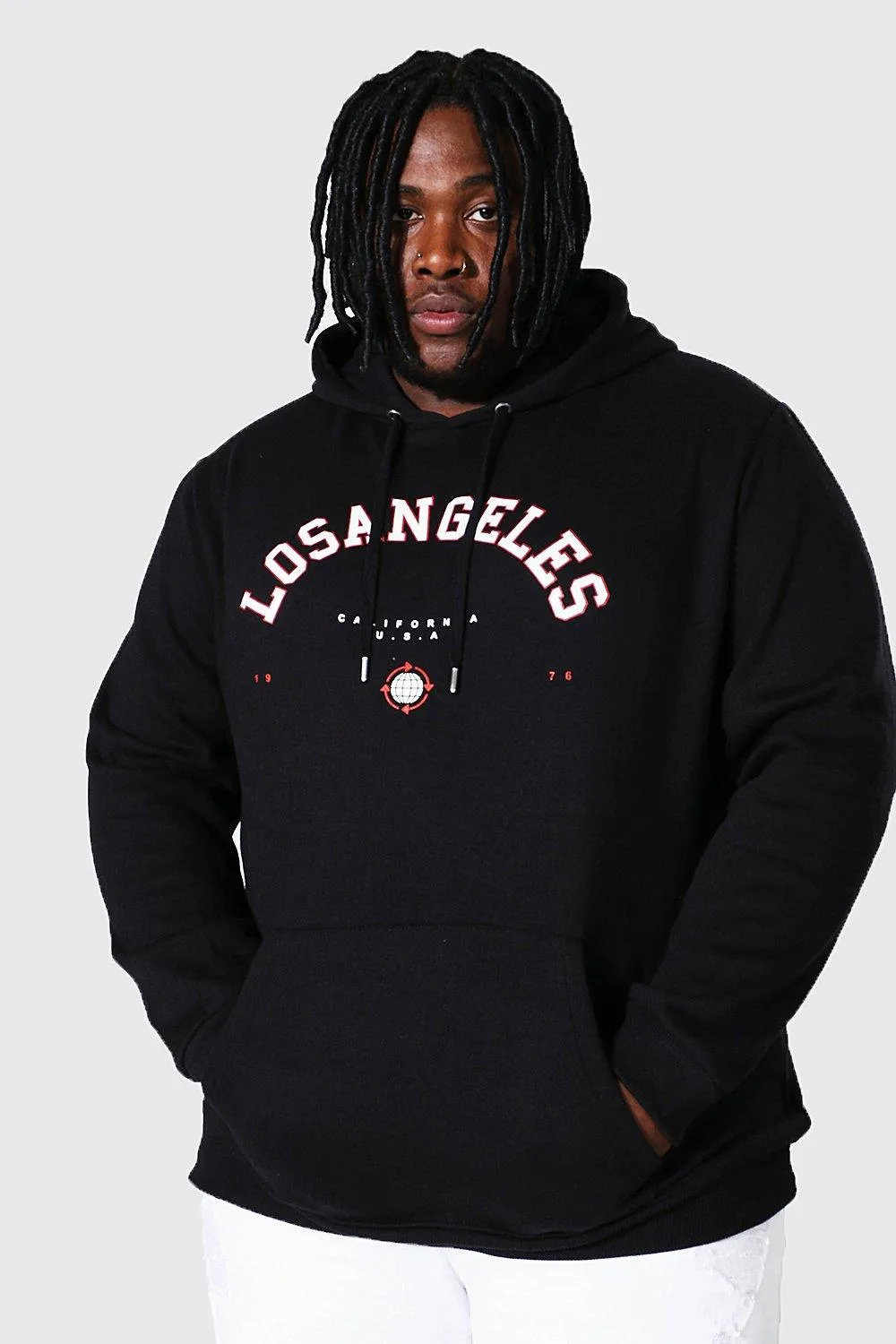 Plus Size Los Angeles Varsity Print Hoodie | boohooMAN UK