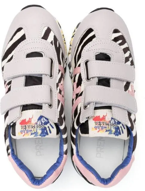 Premiata Kids patterned touch-strap sneakers Black