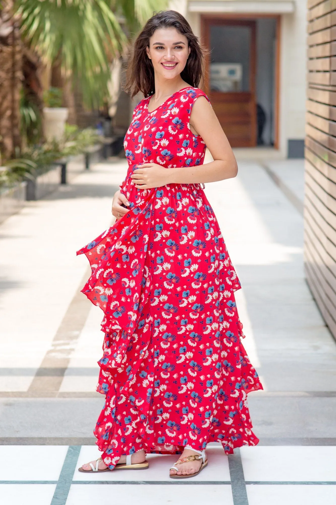 Raspberry Red Floral Luxe Maternity Dress