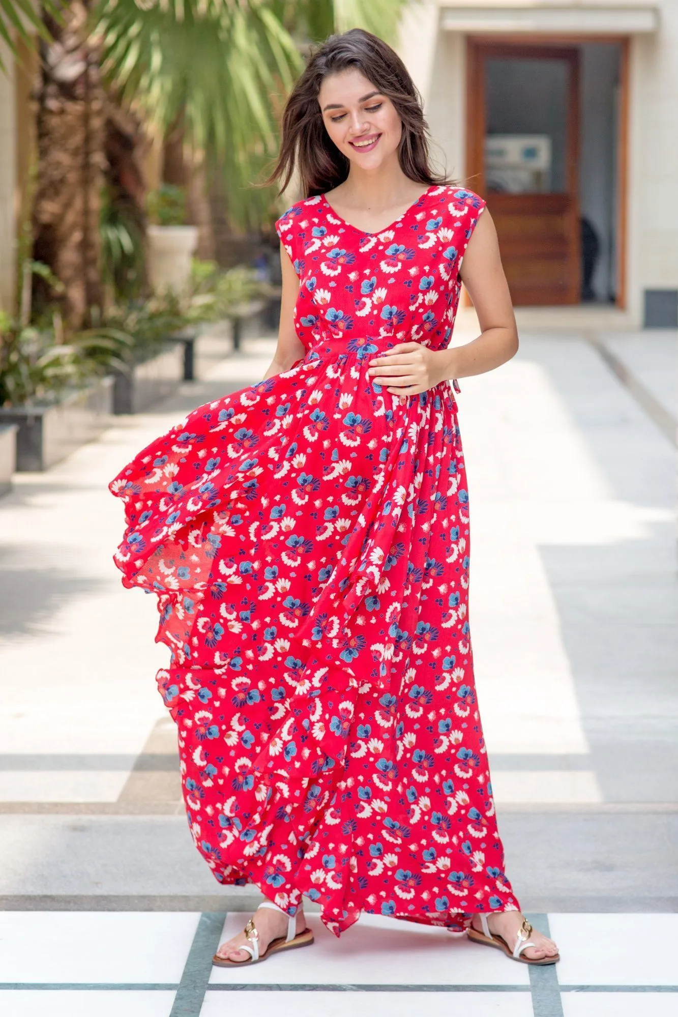 Raspberry Red Floral Luxe Maternity Dress