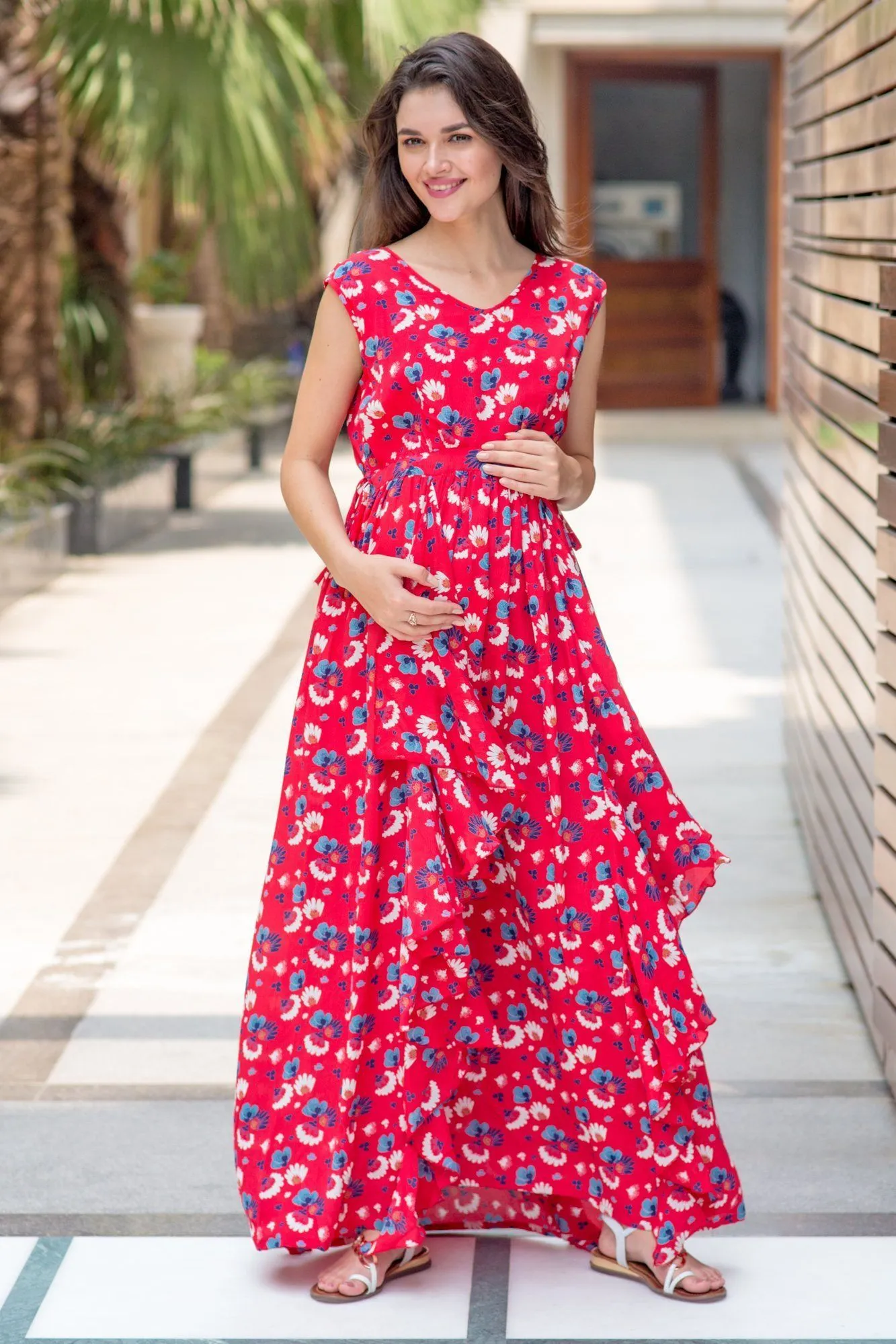 Raspberry Red Floral Luxe Maternity Dress