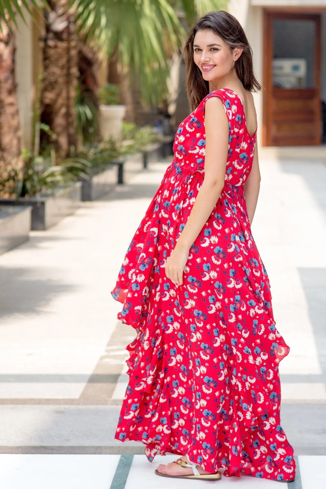 Raspberry Red Floral Luxe Maternity Dress