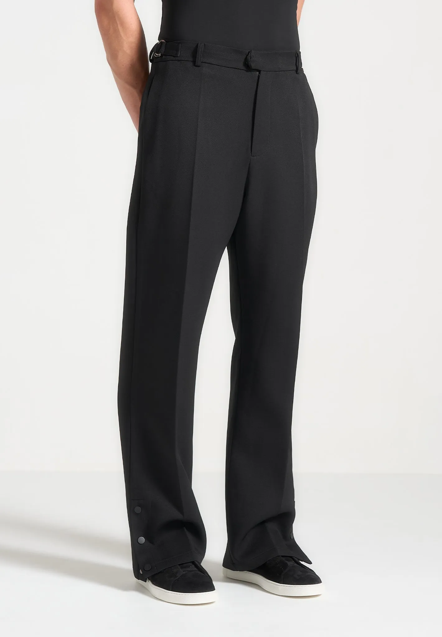 Relaxed Fit Tailored Button Cuff Trousers - Black