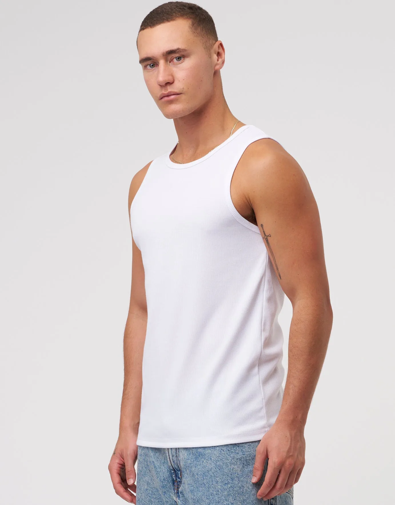 Ribbed Singlet Vest in White | Hallensteins NZ