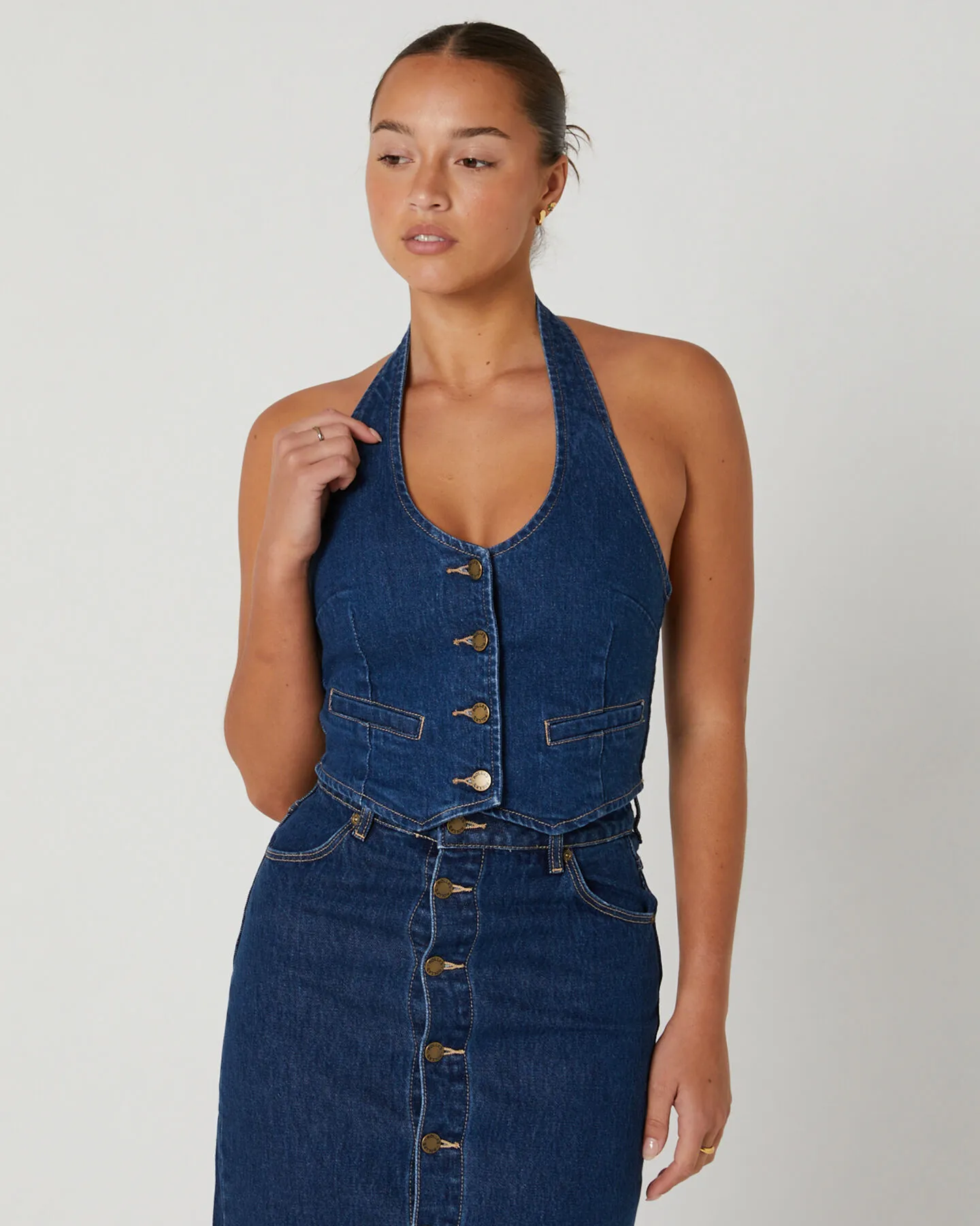 Rollas Halter Vest Stone - Mid Vintage Blue | SurfStitch