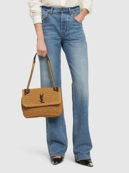 Saint Laurent   Medium Niki raffia shoulder bag 