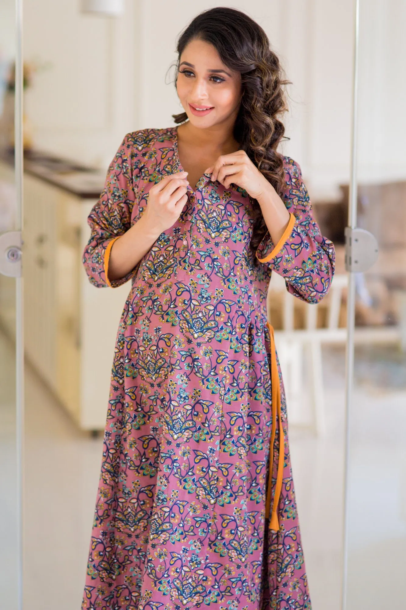 Salmon Double Tie Maternity & Nursing Kurta