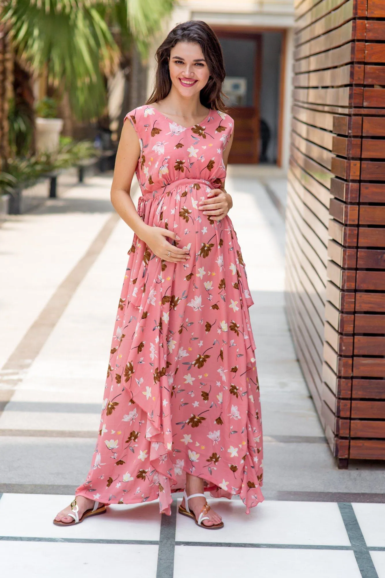 Serene Peach Luxe Maternity Dress