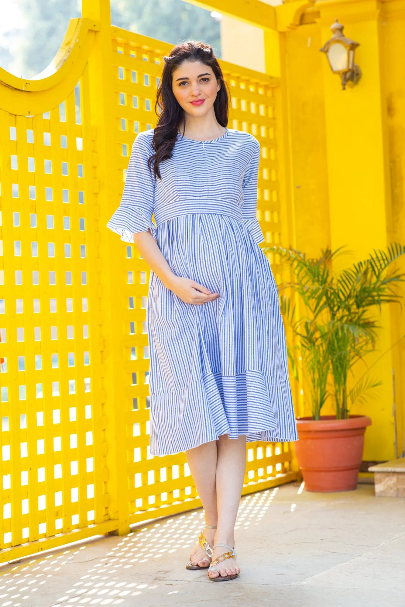 Serene Striped Maternity & Nursing Dress