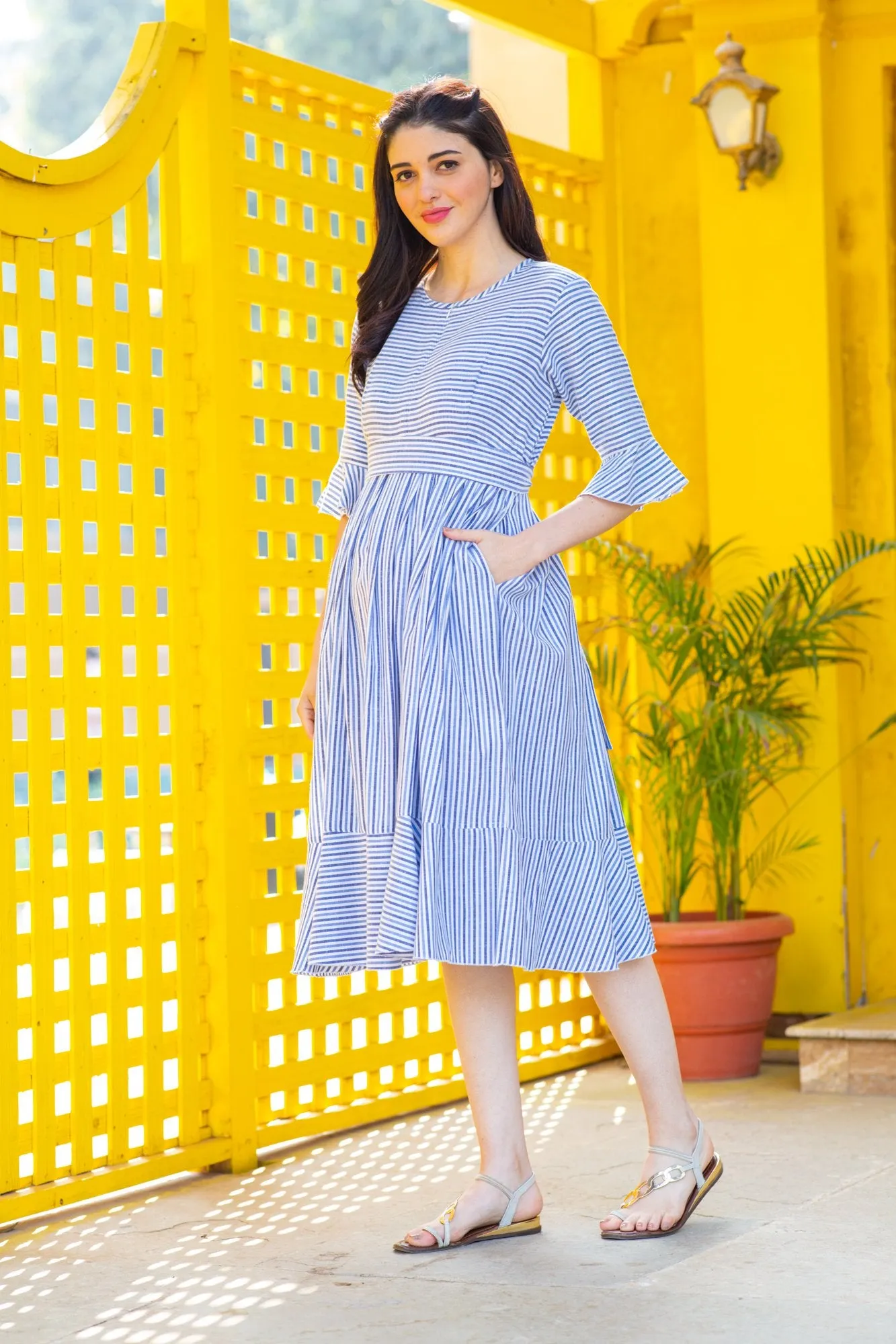 Serene Striped Maternity & Nursing Dress