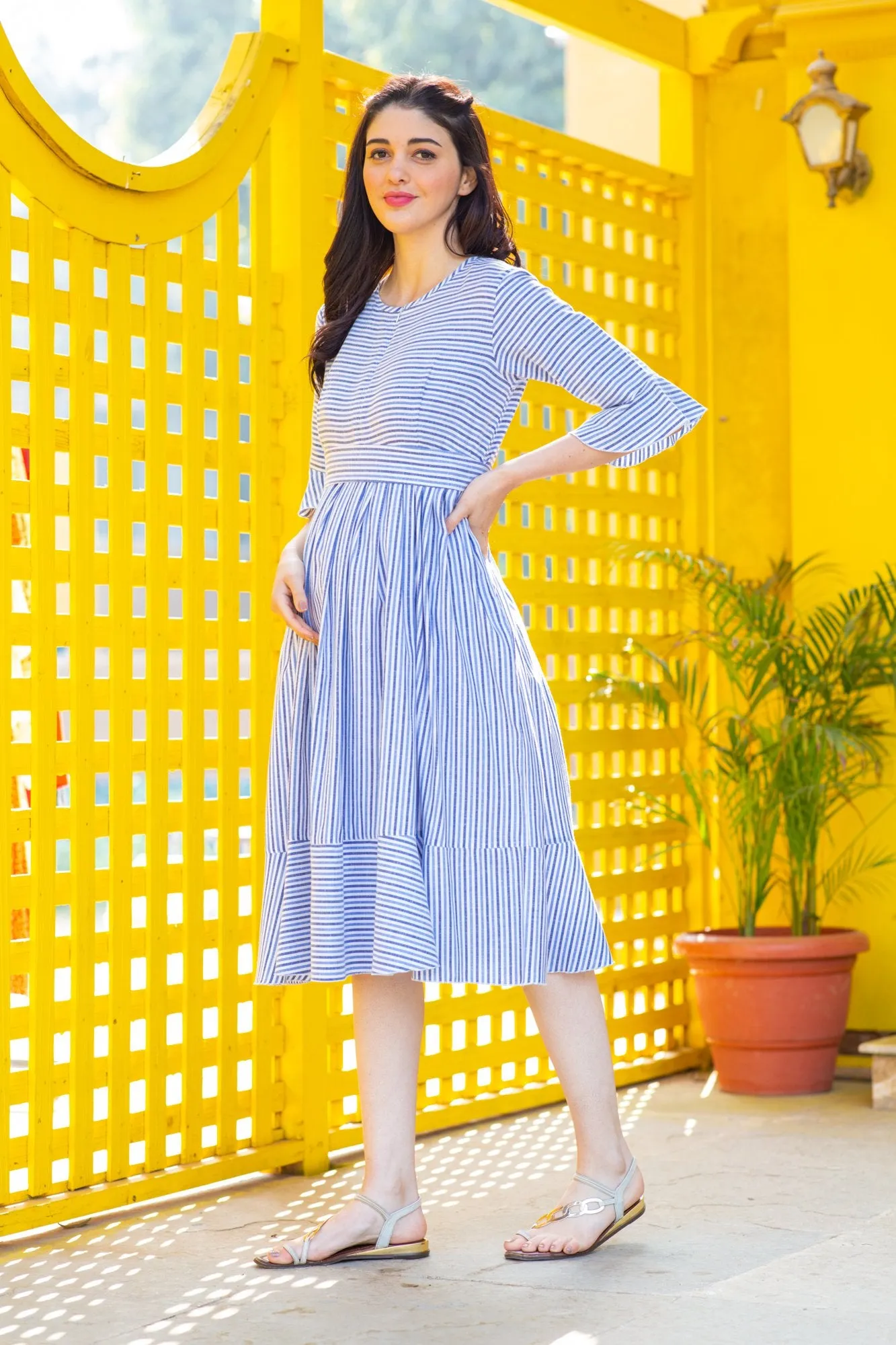 Serene Striped Maternity & Nursing Dress