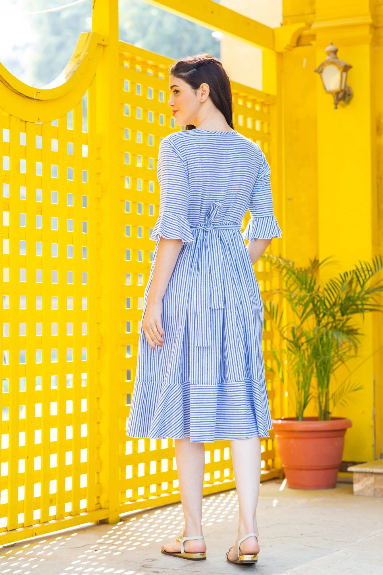 Serene Striped Maternity & Nursing Dress