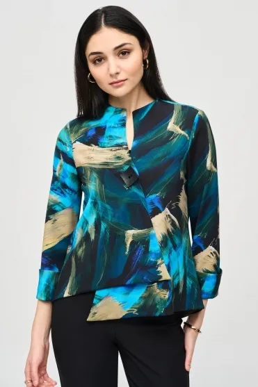 Silky Knit Abstract Print Swing Jacket - Black/Multi- 243328-178