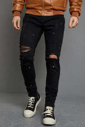 Skinny Stretch Busted Knee Distressed Jeans