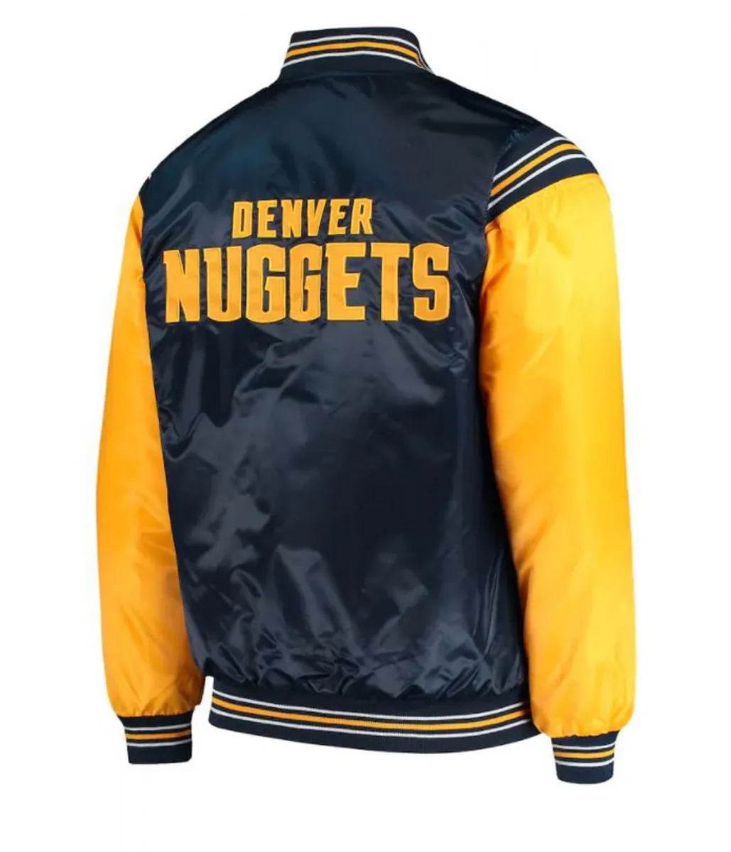 Starter Varsity Denver Nuggets Satin Blue and Yellow Jacket