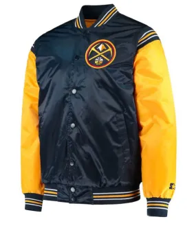 Starter Varsity Denver Nuggets Satin Blue and Yellow Jacket