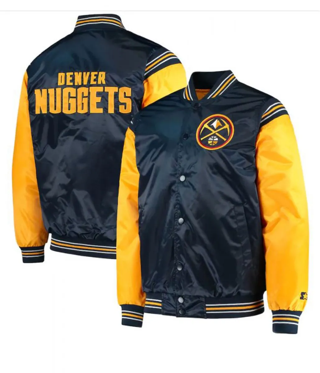 Starter Varsity Denver Nuggets Satin Blue and Yellow Jacket