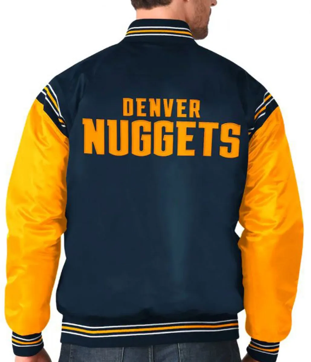 Starter Varsity Denver Nuggets Satin Blue and Yellow Jacket