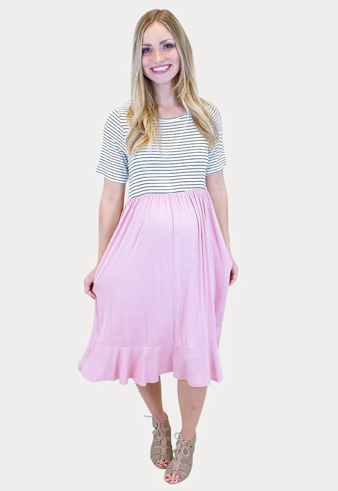 Striped Maternity Dress with Short Sleeves